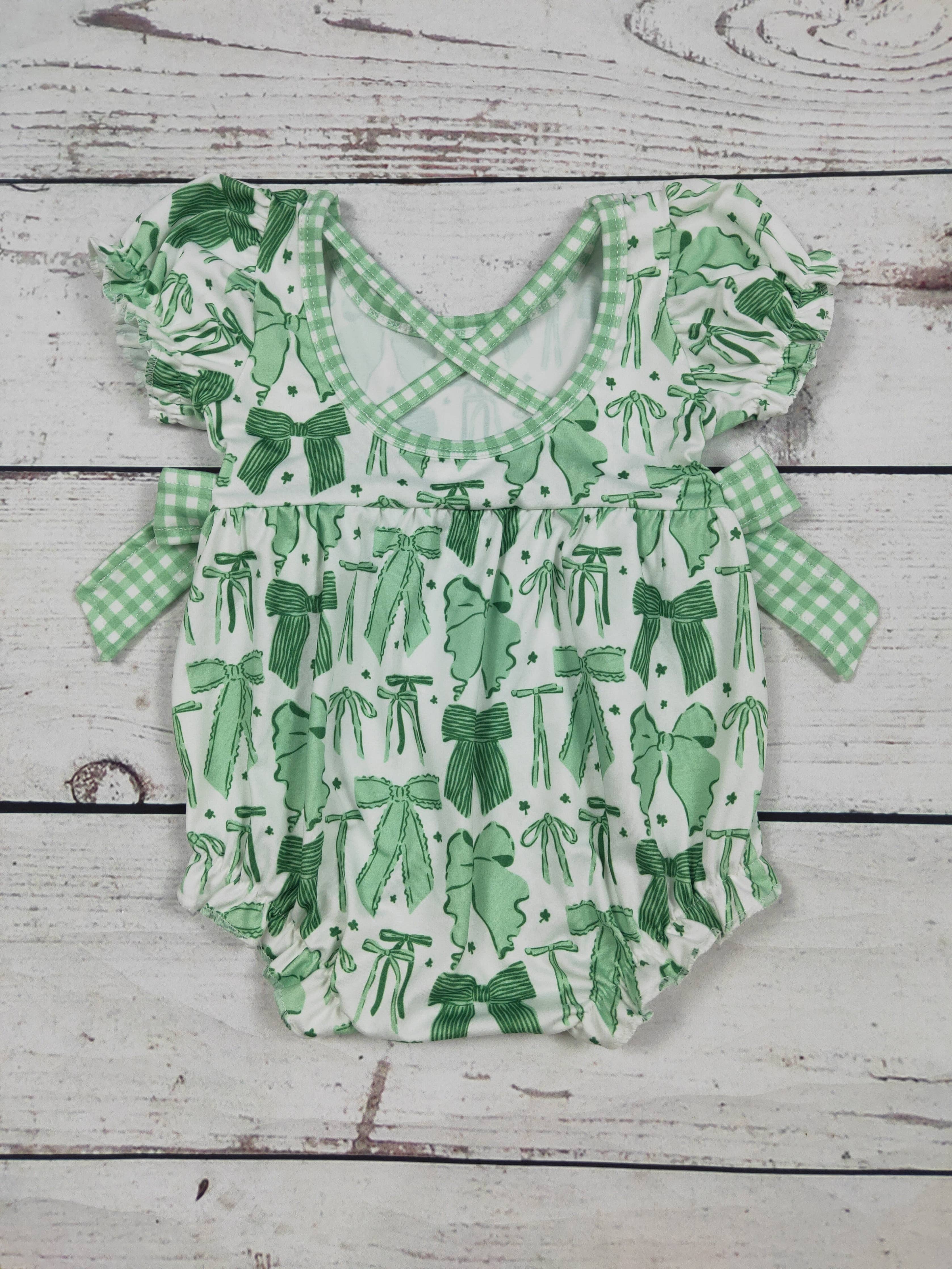 Bow Printed Baby St Patrick's Day Bubble: 0-3M