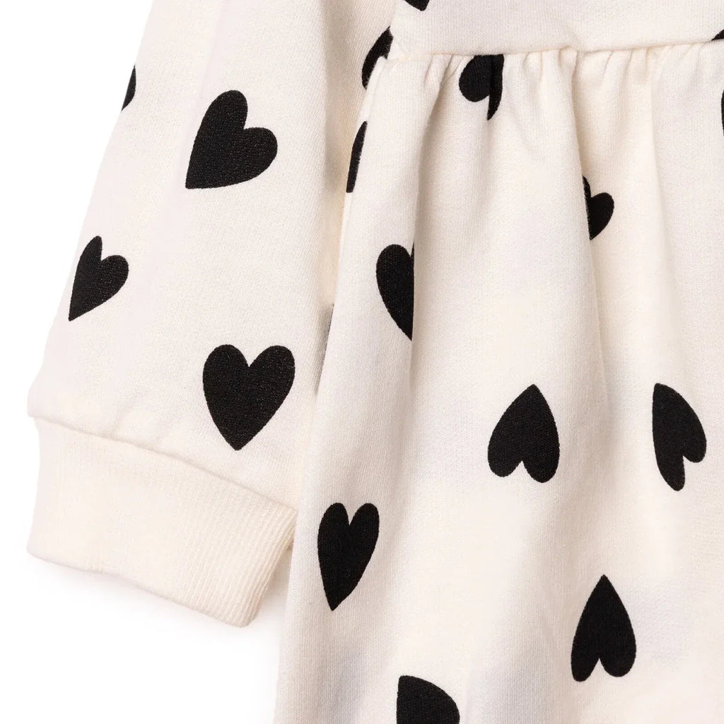 HelloBaby Girls Dress Heart Crew Neck Long Sleeve - Ecru Printed
