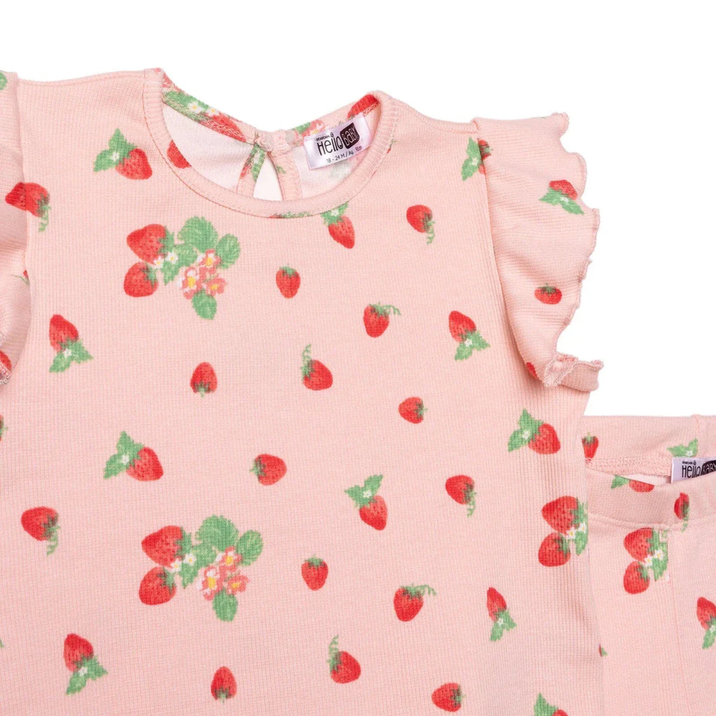 HelloBaby Girls Blouse & Leggings Set Cherry Print Berry Belle Crew Neck Full Length Short Sleeve - Pink Printed