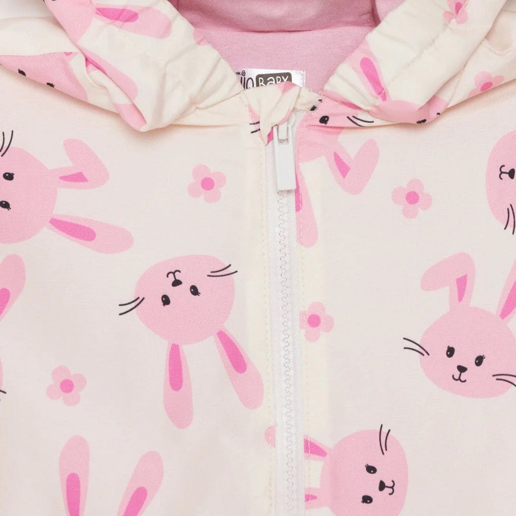 HelloBaby Girls Raincoat Flower Zip-up Hooded Long Sleeve - Ecru Printed