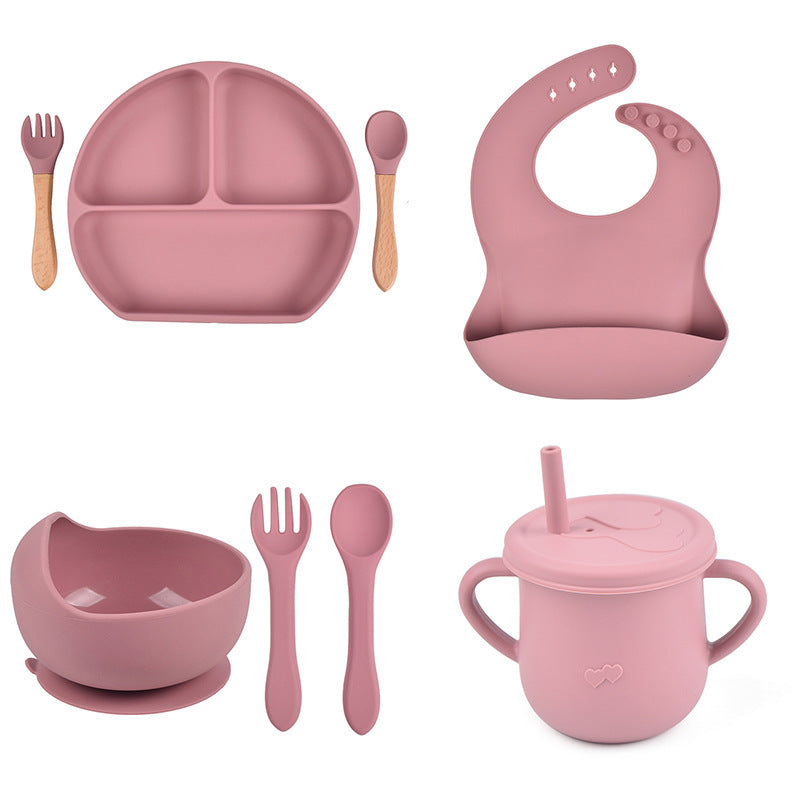 Silicone Baby Tableware Set - Suction Plate, Utensils & Bib