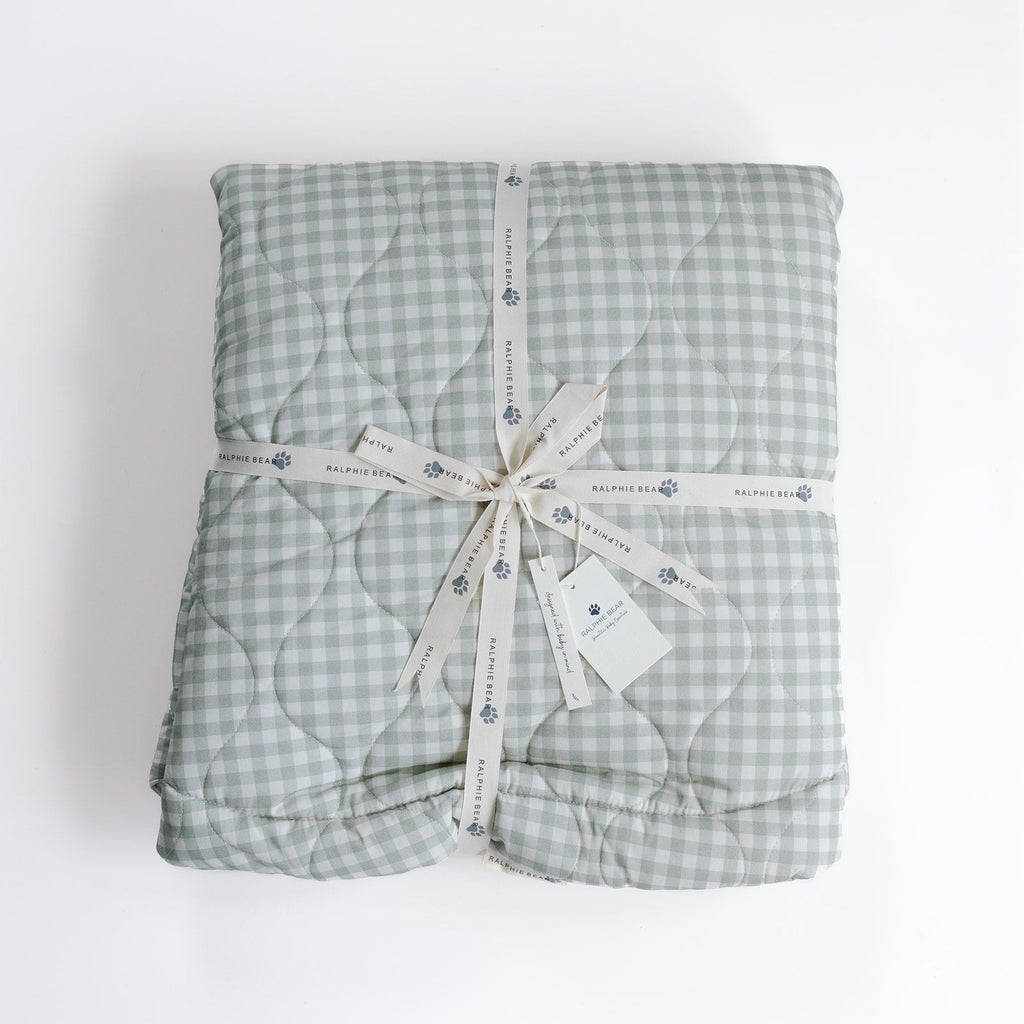 Ralphie Bear Sage Green Gingham Quilted Playmat