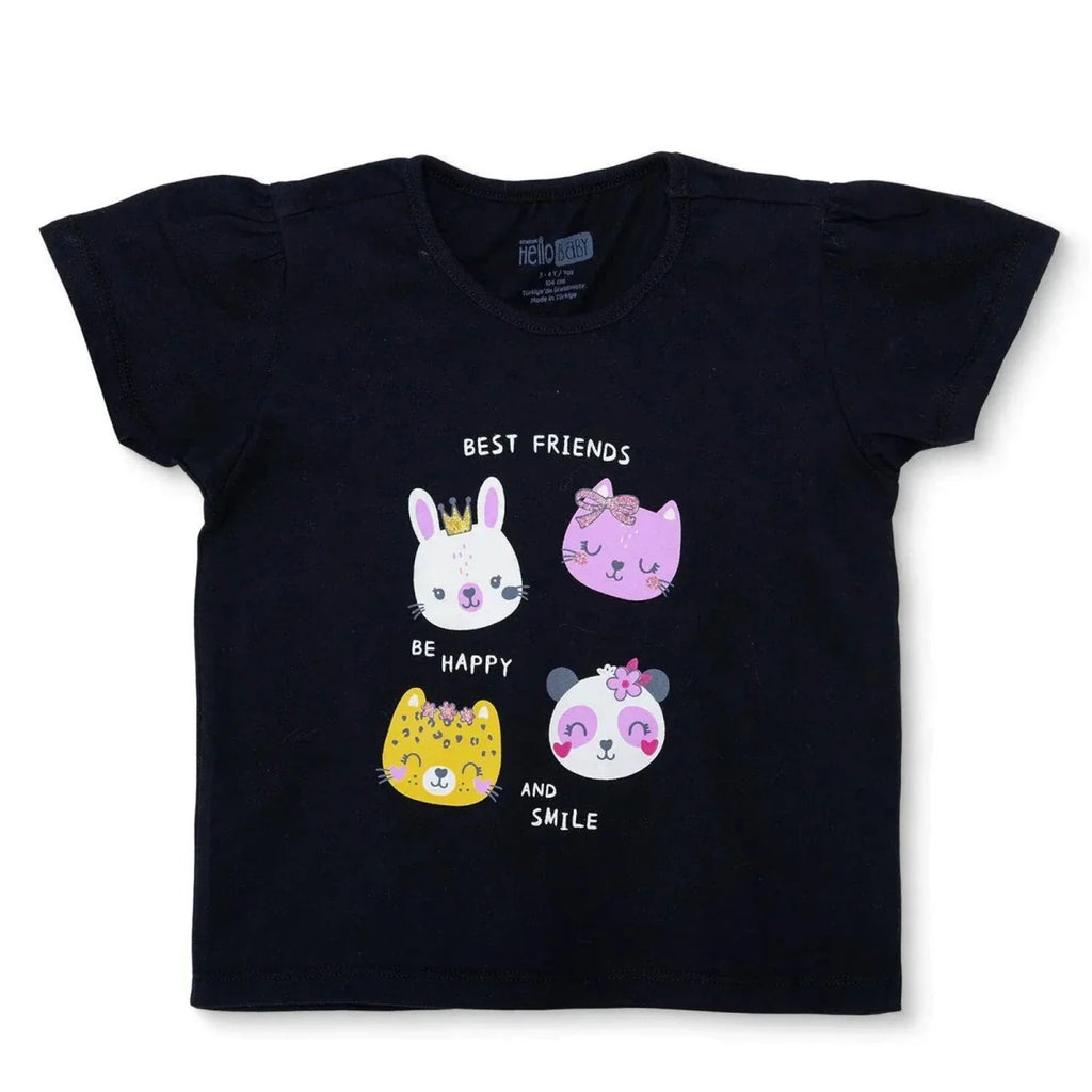 HelloBaby Girls T-shirt Animal Print Crew Neck Short Sleeve - Black