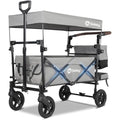 Sekey Kids Folding Handcart Wagon with Removable Canopy, Versatile Foldable Transport Trolley for Family Outings Including Shockproof PU Wheels, 220LBS(100KG) Weight Capacity, Push Handle, Grey