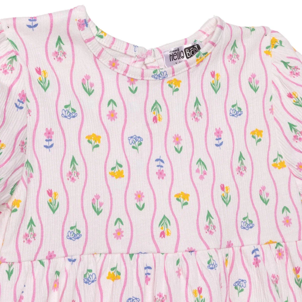 HelloBaby Girls Dress Ditsy Flower Crew Neck Short Sleeve - Ecru Printed