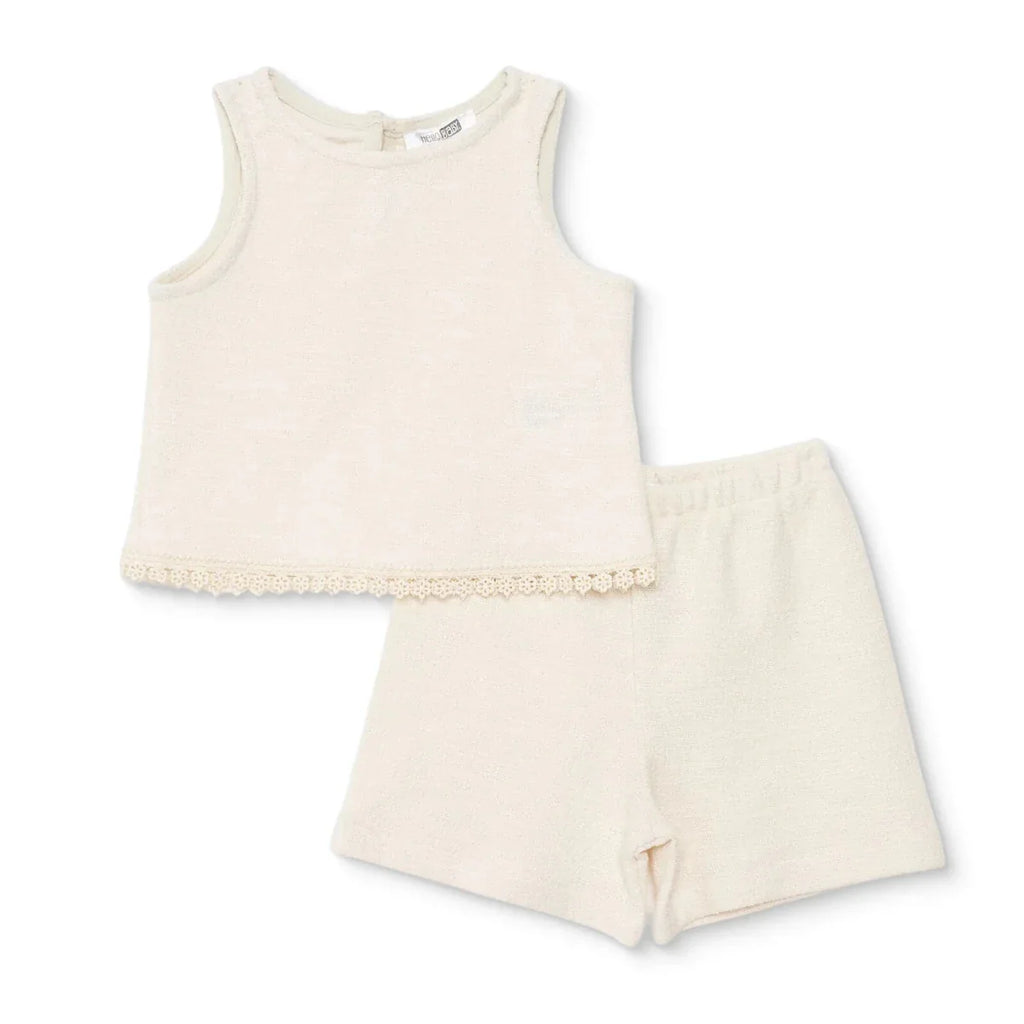 HelloBaby Girls Blouse & Shorts Set Pastel Dreams Crew Neck Short Length Sleeveless - Ecru