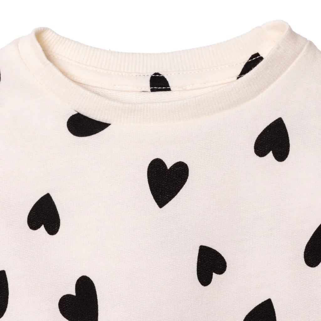 HelloBaby Girls Dress Heart Crew Neck Long Sleeve - Ecru Printed