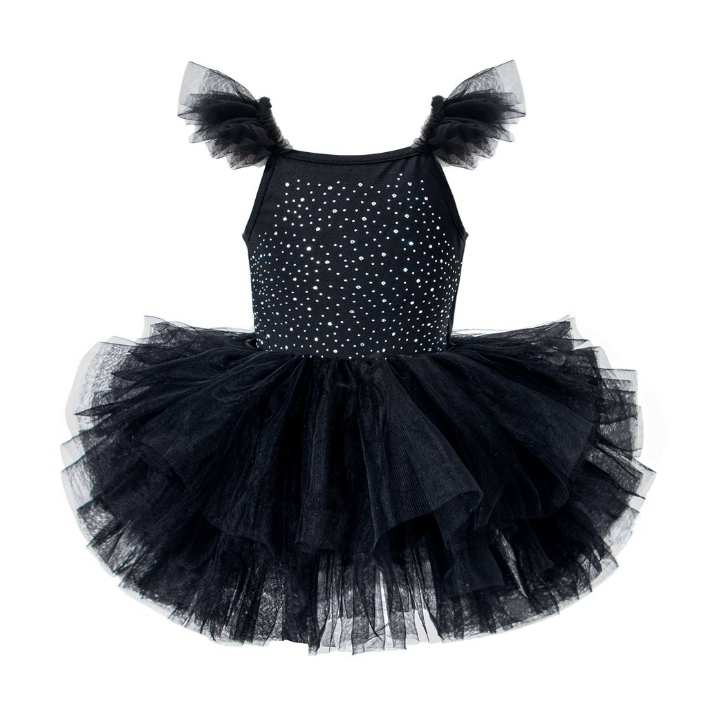 Children's Hot-fix Rhinestone Embroidered Flared-sleeve Ballet Skirt