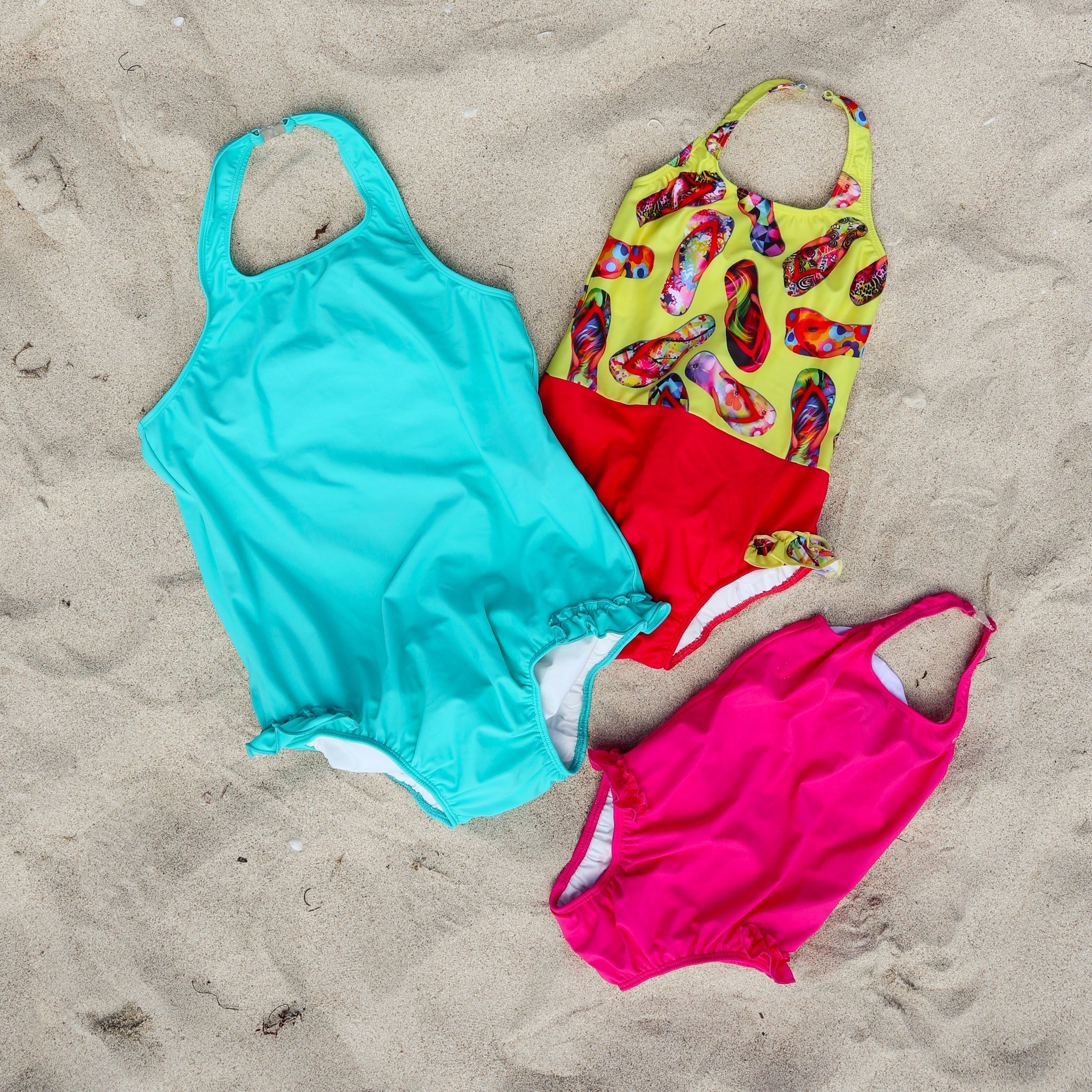 Kes-Vir Girl's Flipflop Halterneck - Marigold/Coral *