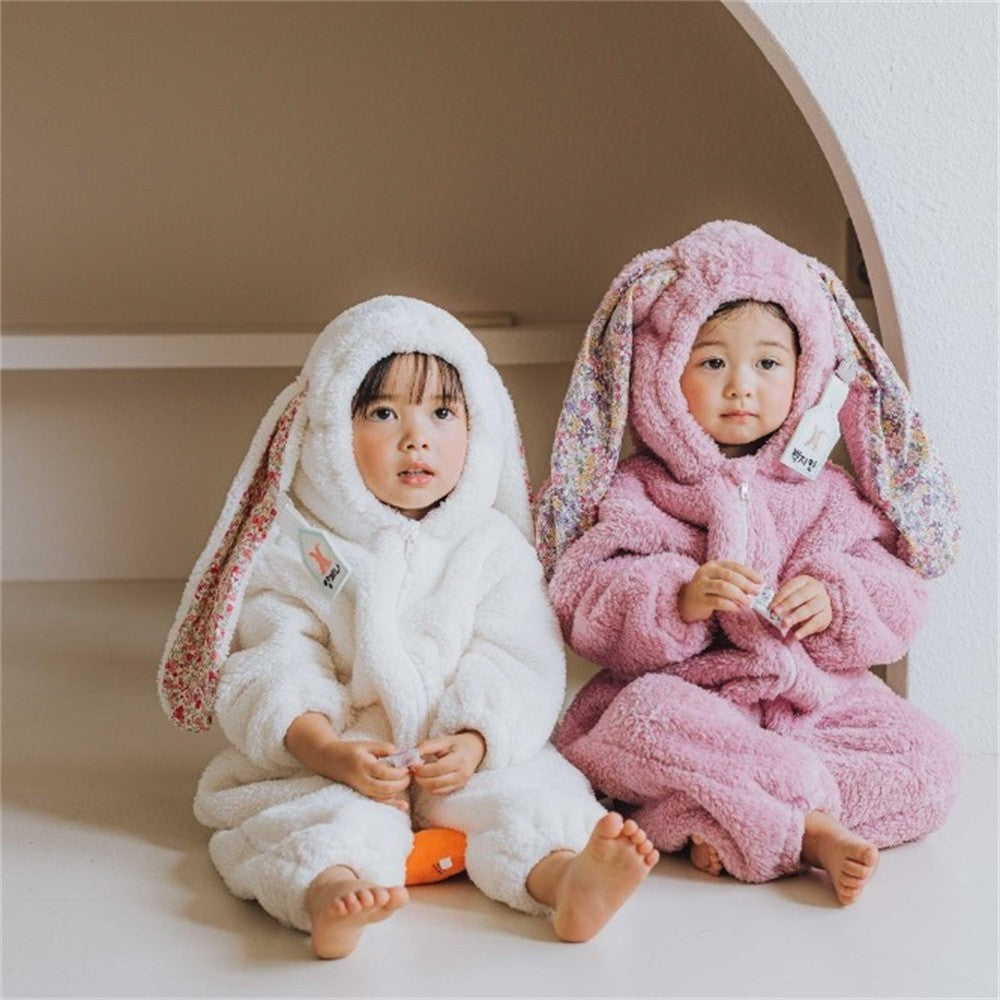 Baby Girl Bunny Jumpsuit Lazy Zipper Newborn Hooded Pajamas