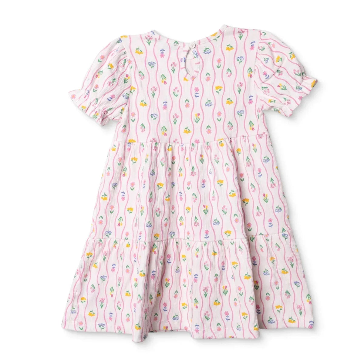 HelloBaby Girls Dress Ditsy Flower Crew Neck Short Sleeve - Ecru Printed