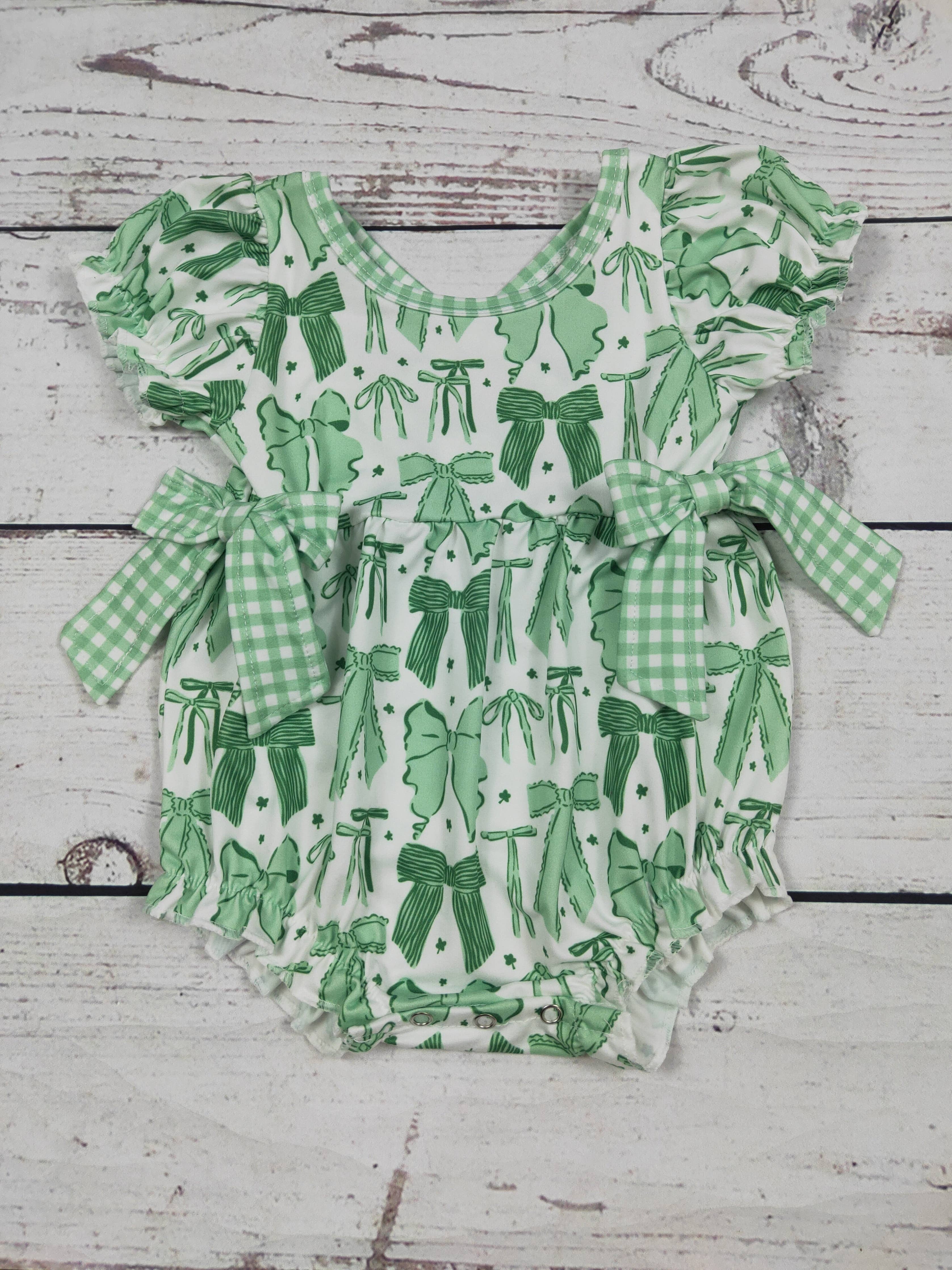 Bow Printed Baby St Patrick's Day Bubble: 0-3M