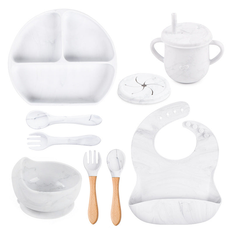 Silicone Baby Tableware Set - Suction Plate, Utensils & Bib