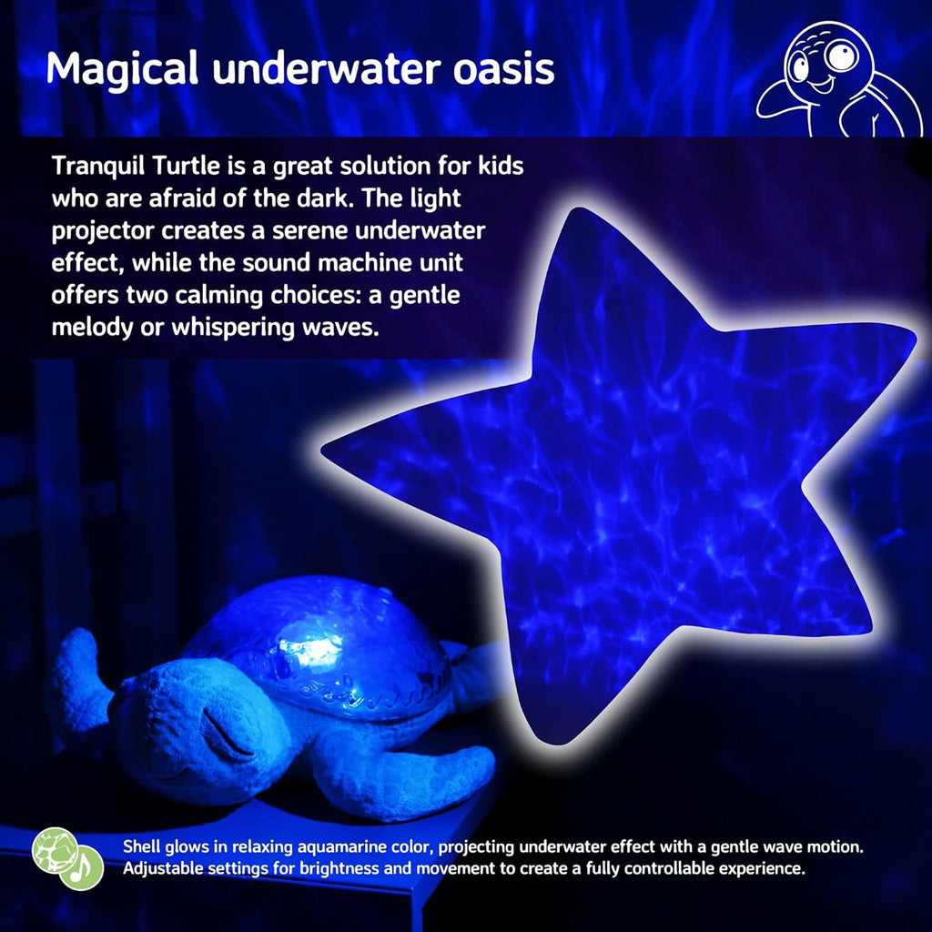 Cloud B Tranquil Turtle Rechargeable Projector Nightlight with White Noise Soothing Sounds - Ocean Blue