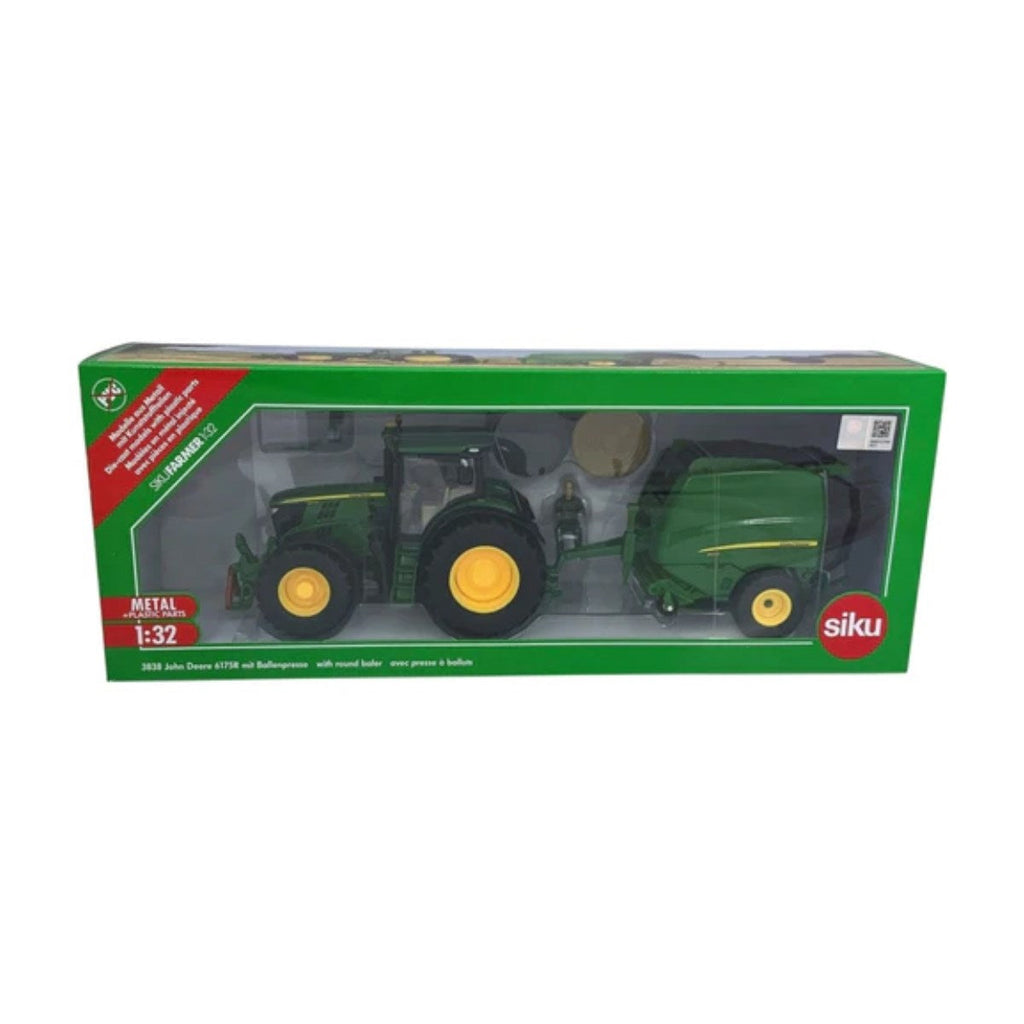 Siku John Deere 6175R Tractor with Round Baler, 1:32 Scale