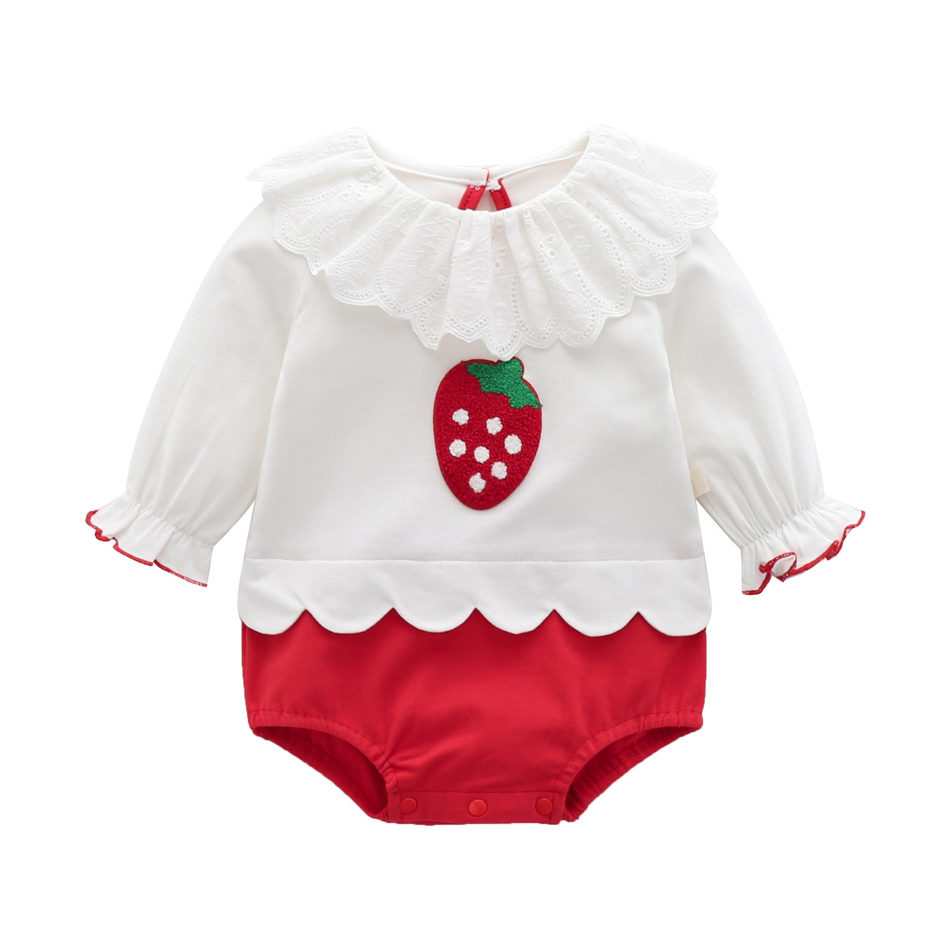 Girls' Strawberry Long-Sleeve Romper For Babies