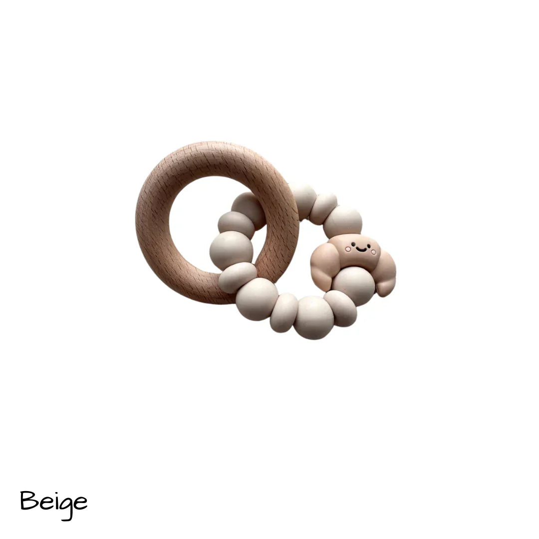 Chewies&more Wooden/Silicone Teething Rings - Croissant - Latte