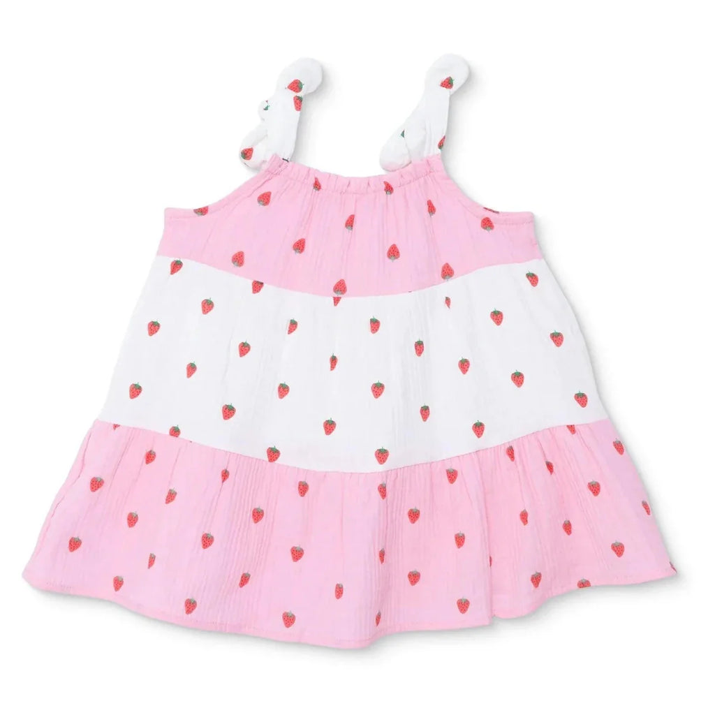 HelloBaby Girls Dress Buttoned Berry Belle Crew Neck Short Sleeve - Pink Printed