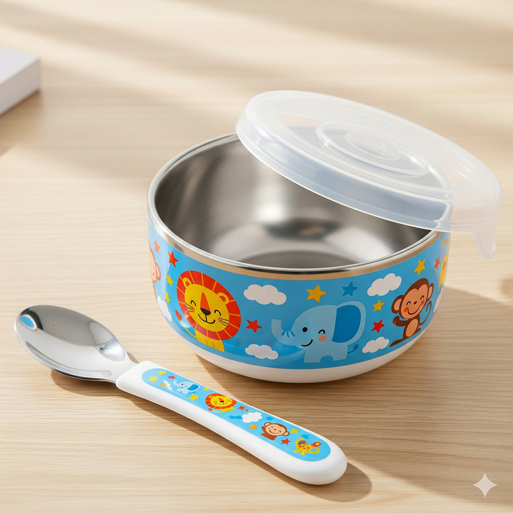 Insulated Baby Bowl Set 300ml - Stainless Steel BPA Free with Spoon