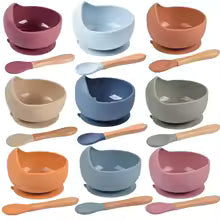 Food Grade Silicone Baby Feeding Bowl Set with Suction Base & Spoon