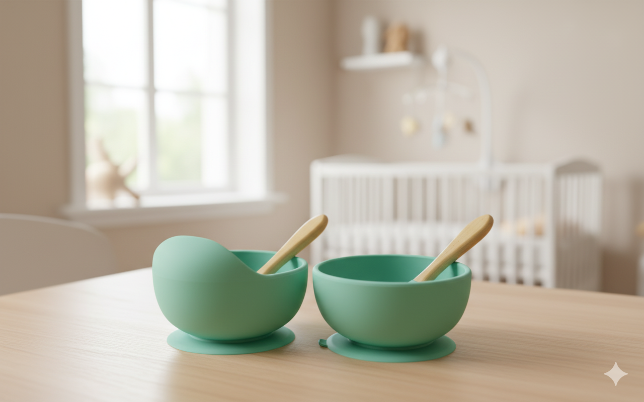 Food Grade Silicone Baby Feeding Bowl Set with Suction Base & Spoon