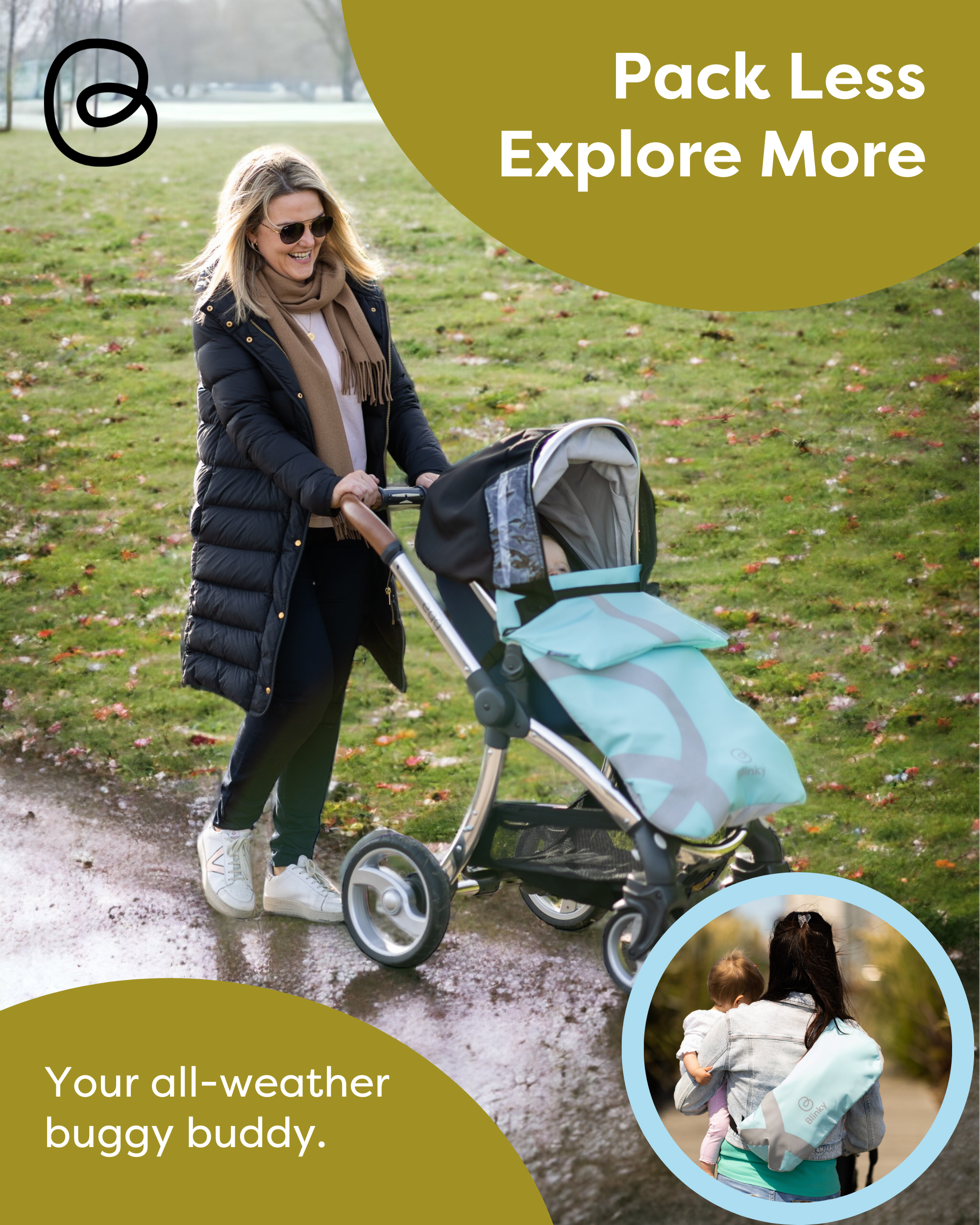 BlinkyWarm - Universal All Season Buggy Rain Cover / Sunshade UV50+ / Footmuff - Olive Green