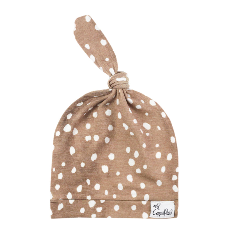 Copper Pearl Top Knot Hat Fawn 0-4m