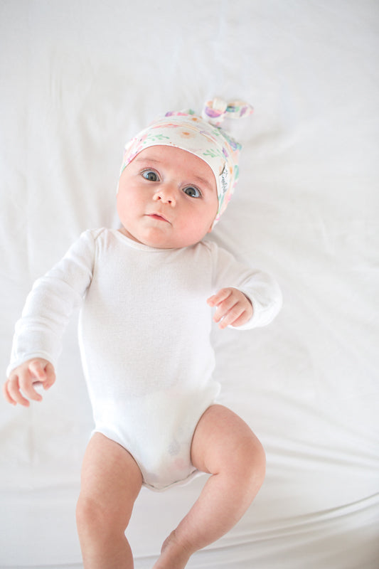 Copper Pearl Top Knot Hat Bloom 0-4m