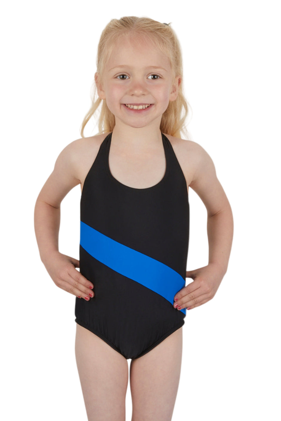 Girl's Halterneck Swimsuit in Black/blue - Eco