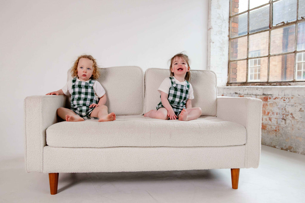 Green Gingham Cotton Dungarees Shorts