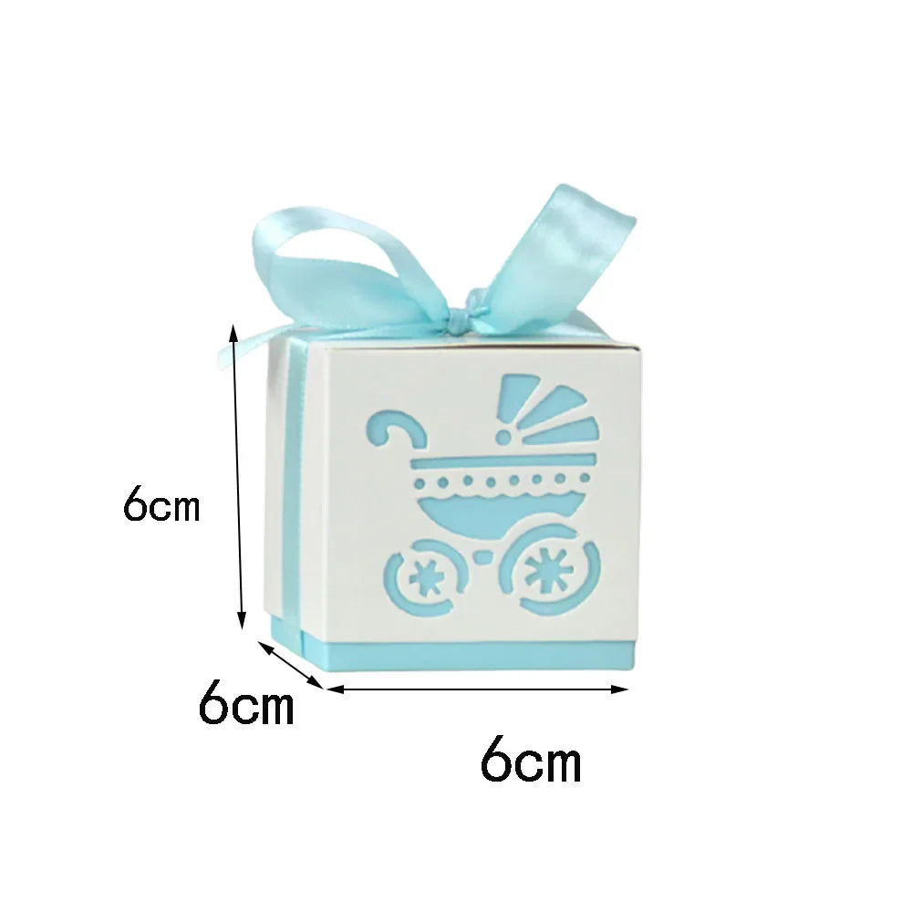 Baby Carriage Favor Boxes 10 Pack - Pastel Paperboard with Ribbon
