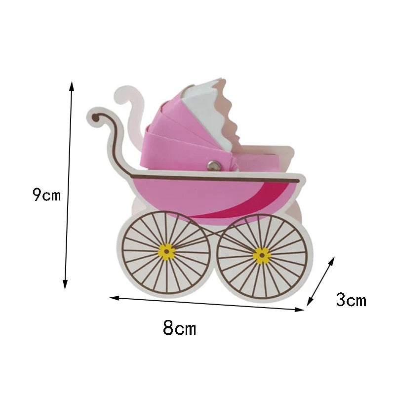 Baby Carriage Favor Boxes 10 Pack - Pastel Paperboard with Ribbon