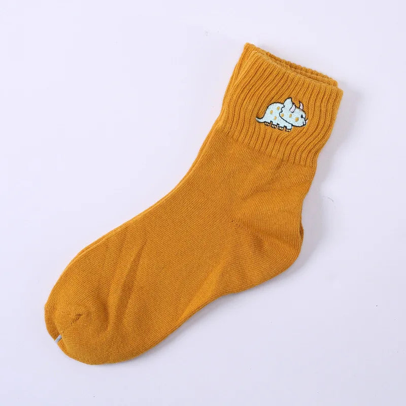 Embroidered Dinosaur Cotton Tube Socks