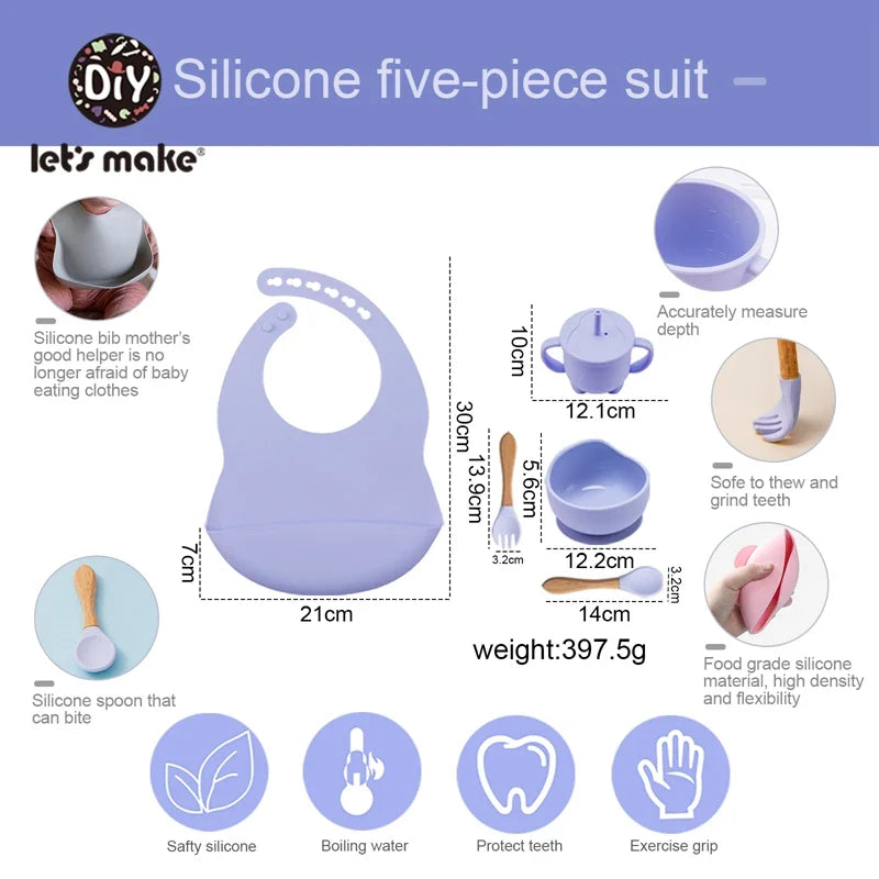Silicone Baby Feeding Set – 5-Piece Suction Bowl & Utensils BPA-Free