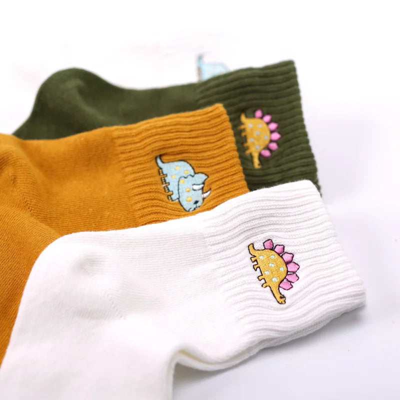 Embroidered Dinosaur Cotton Tube Socks