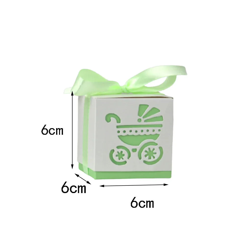 Baby Carriage Favor Boxes 10 Pack - Pastel Paperboard with Ribbon