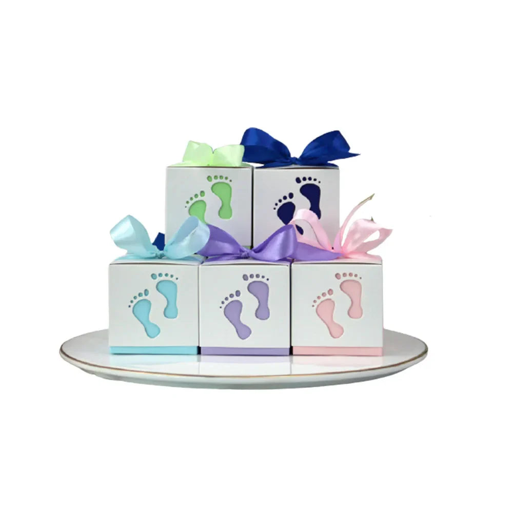 Baby Carriage Favor Boxes 10 Pack - Pastel Paperboard with Ribbon