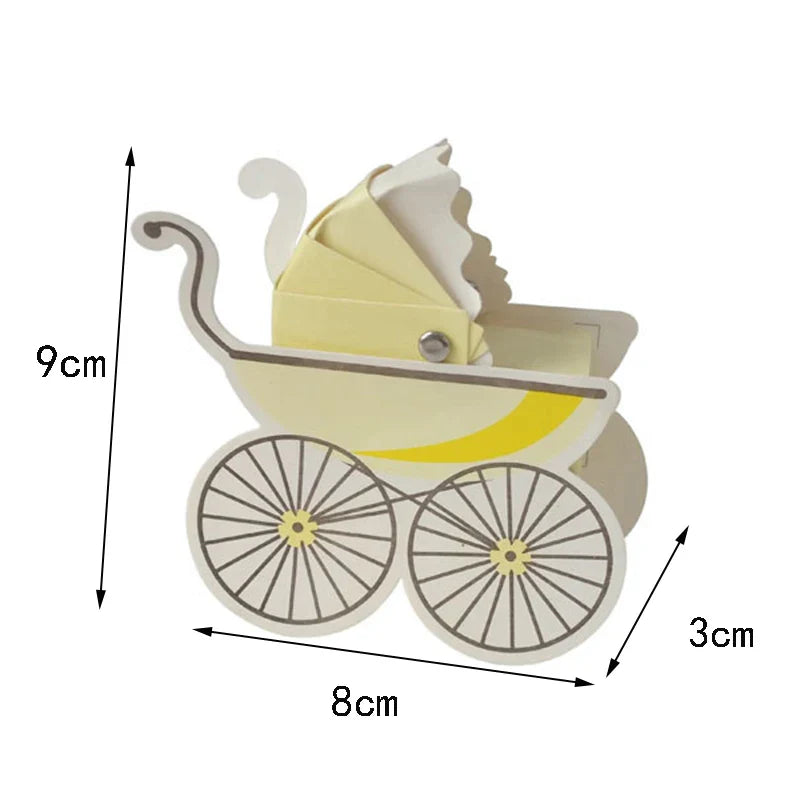 Baby Carriage Favor Boxes 10 Pack - Pastel Paperboard with Ribbon
