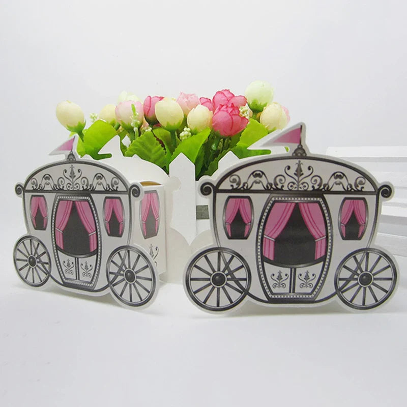 Baby Carriage Favor Boxes 10 Pack - Pastel Paperboard with Ribbon
