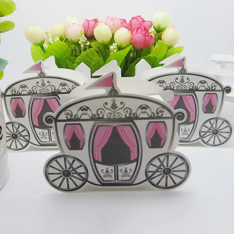 Baby Carriage Favor Boxes 10 Pack - Pastel Paperboard with Ribbon