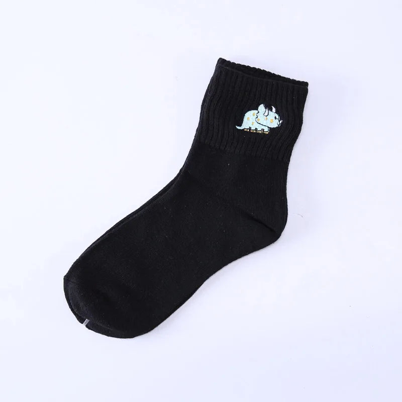 Embroidered Dinosaur Cotton Tube Socks