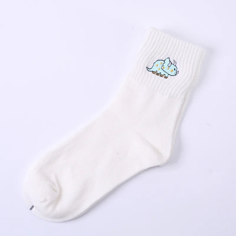 Embroidered Dinosaur Cotton Tube Socks