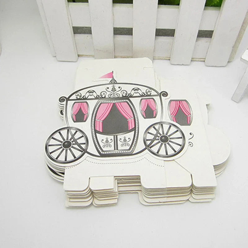 Baby Carriage Favor Boxes 10 Pack - Pastel Paperboard with Ribbon