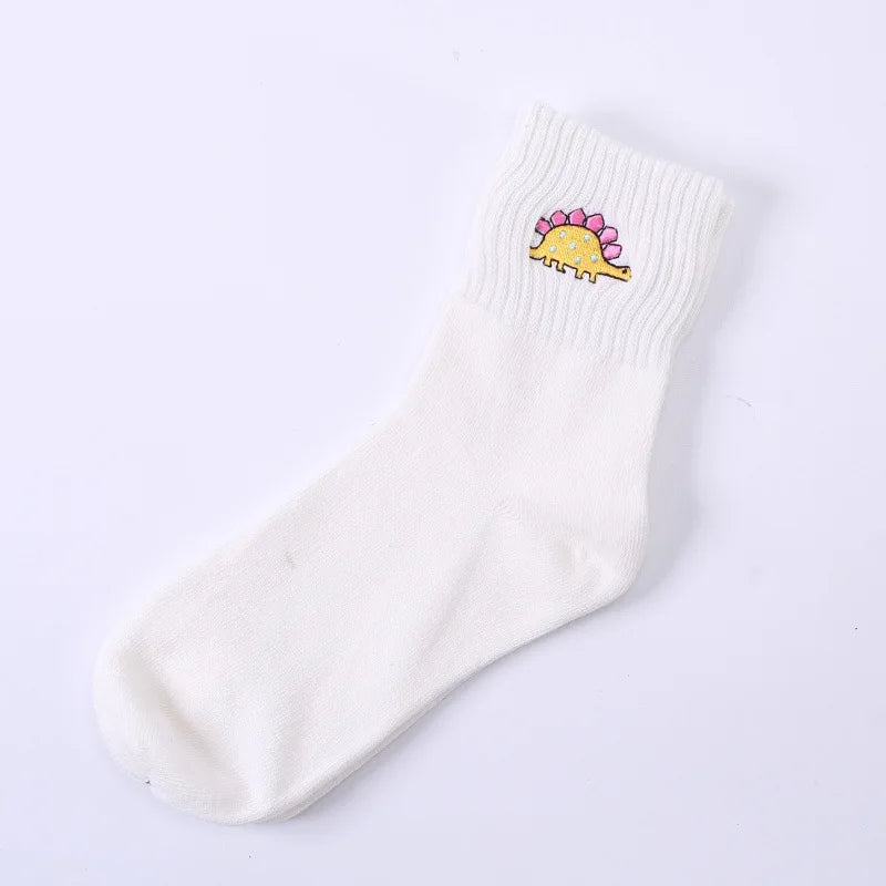 Embroidered Dinosaur Cotton Tube Socks