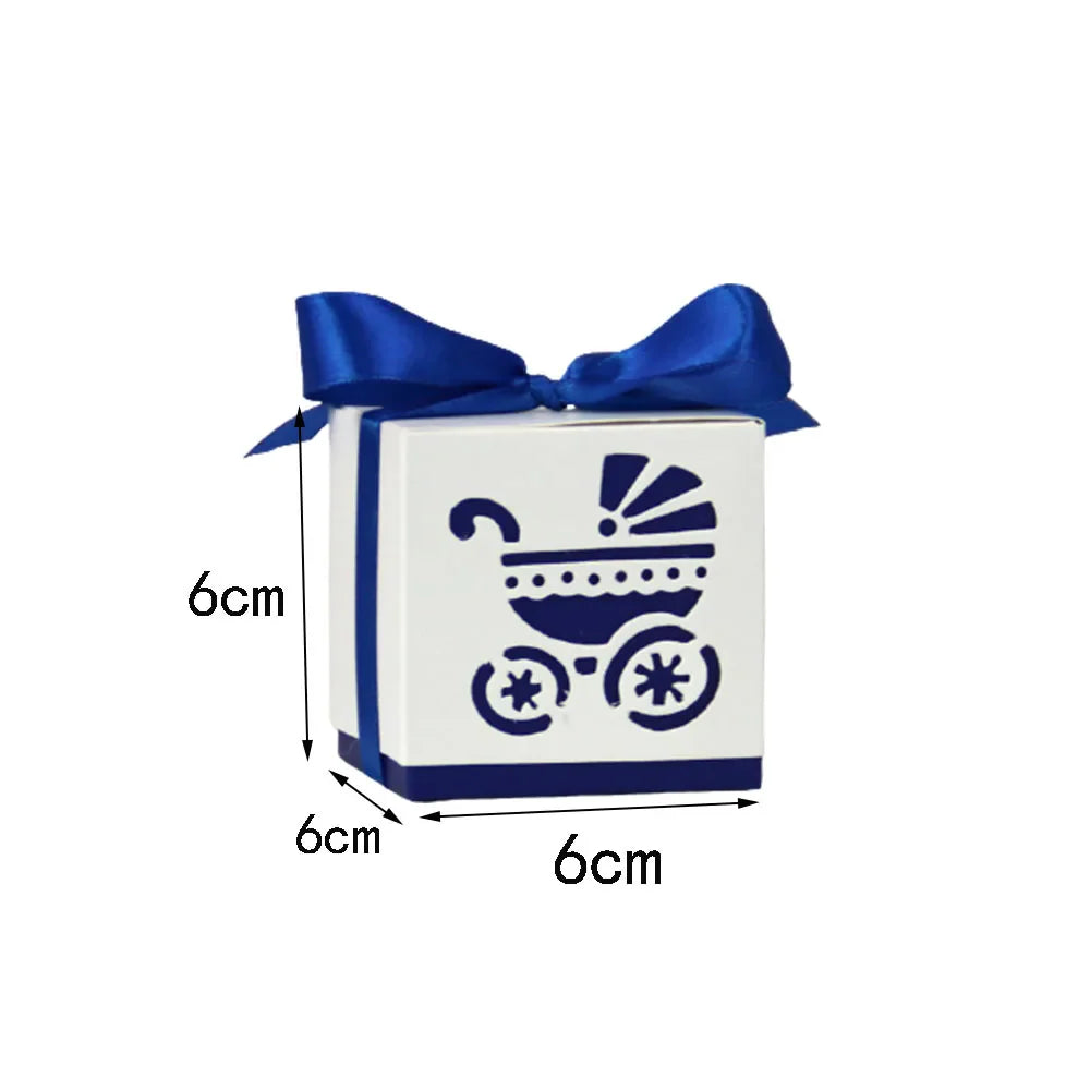 Baby Carriage Favor Boxes 10 Pack - Pastel Paperboard with Ribbon