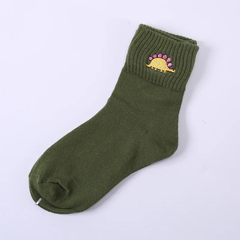 Embroidered Dinosaur Cotton Tube Socks
