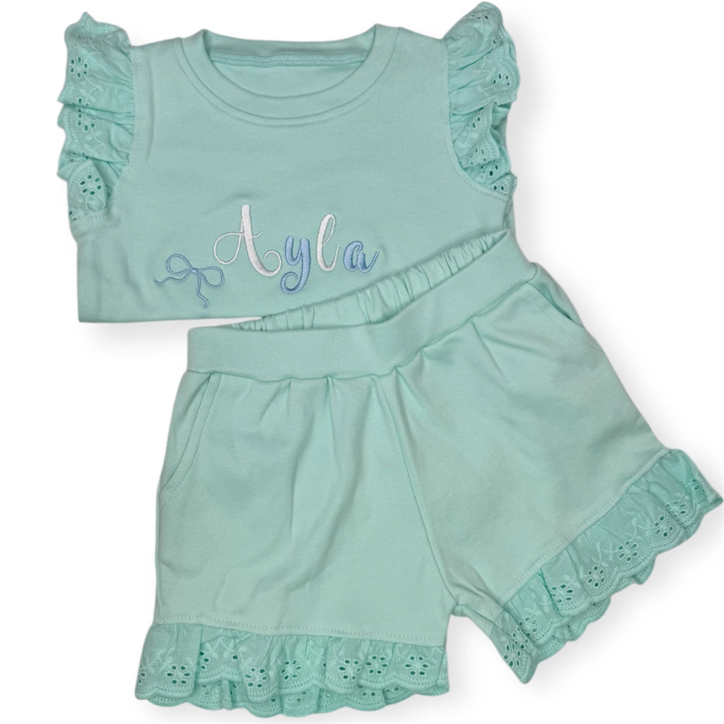 Frill Broderie Personalised Top And Shorts