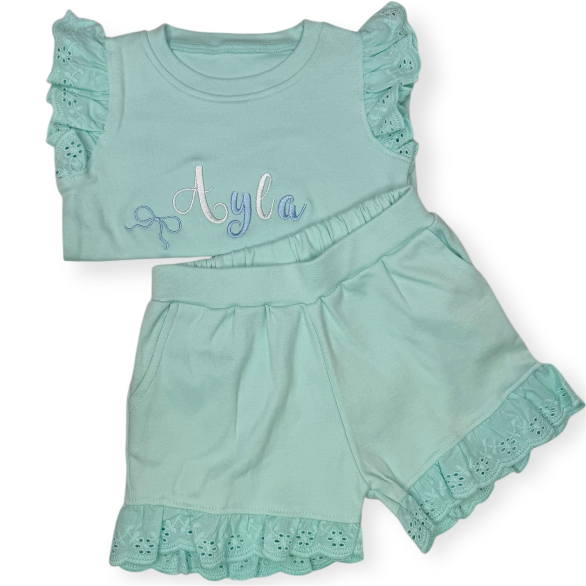 Frill Broderie Personalised Top And Shorts