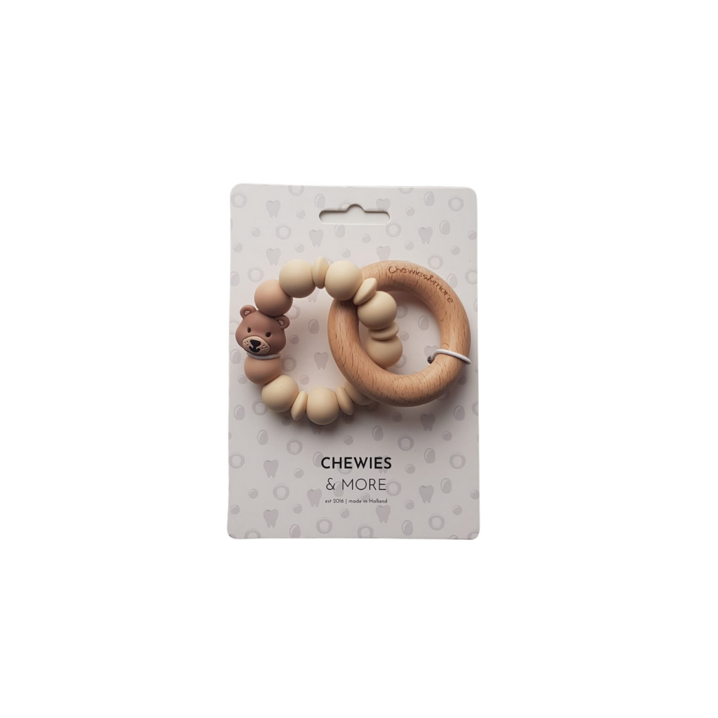 Chewies&more Wooden/Silicone Teething Rings - Bear - Navaho Cream