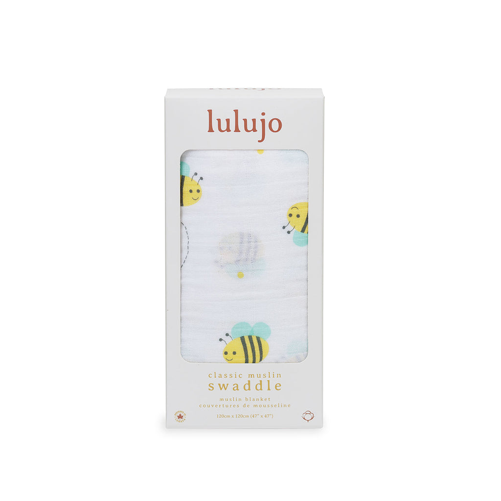 Lulujo - Muslin Swaddle - Bumbling Bees (120cm x 120cm)